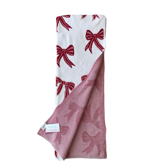 Rachel Zoe BOWS Oversized Throw Blanket 50x70 Red & White NEW - Picture 4 of 15